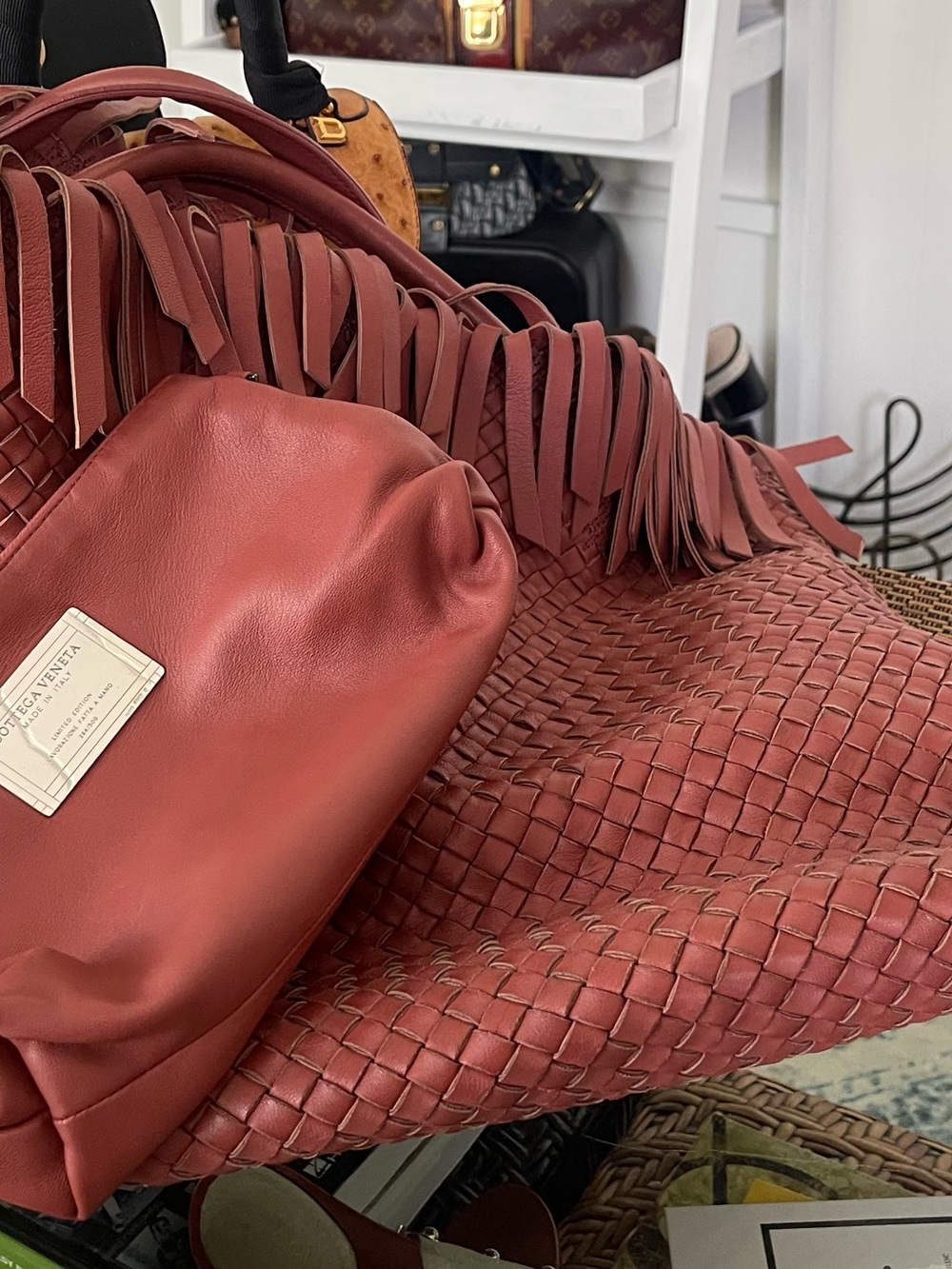 Bottega Veneta Woven Fringe Tote in muted Rose color - Picture 12 of 15